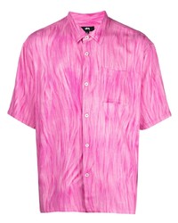 Мужская ярко-розовая рубашка с коротким рукавом с принтом от Stussy