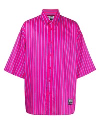 Мужская ярко-розовая рубашка с коротким рукавом с принтом от VERSACE JEANS COUTURE