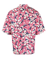 Мужская ярко-розовая рубашка с коротким рукавом с цветочным принтом от DSQUARED2