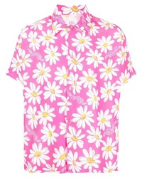 Мужская ярко-розовая рубашка с коротким рукавом с цветочным принтом от ERL