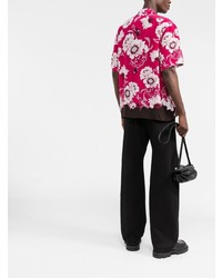 Мужская ярко-розовая рубашка с коротким рукавом с цветочным принтом от Valentino