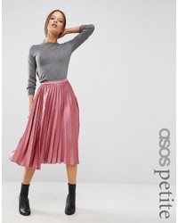 Ярко-розовая сатиновая юбка со складками