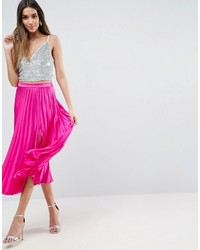 Ярко-розовая сатиновая юбка со складками от Asos
