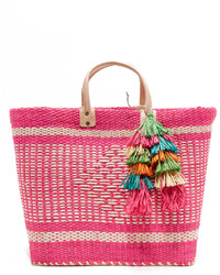 Ярко-розовая соломенная большая сумка от Mar y Sol