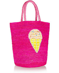 Ярко-розовая соломенная большая сумка от Sensi