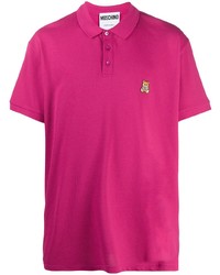 Мужская ярко-розовая футболка-поло с вышивкой от Moschino