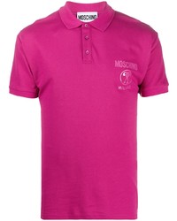 Мужская ярко-розовая футболка-поло с принтом от Moschino