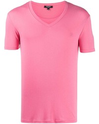 Мужская ярко-розовая футболка с v-образным вырезом от Balmain