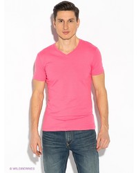 Мужская ярко-розовая футболка с v-образным вырезом от Oodji