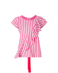 Женская ярко-розовая футболка с круглым вырезом в вертикальную полоску от Golden Goose Deluxe Brand