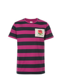 Ярко-розовая футболка с круглым вырезом в горизонтальную полоску