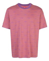 Мужская ярко-розовая футболка с круглым вырезом в горизонтальную полоску от Supreme