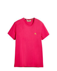 Ярко-розовая футболка с круглым вырезом с вышивкой