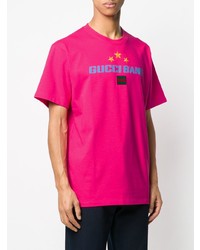 Мужская ярко-розовая футболка с круглым вырезом с вышивкой от Gucci