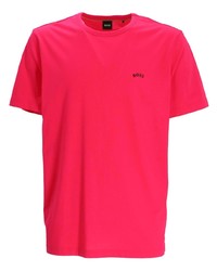 Мужская ярко-розовая футболка с круглым вырезом с вышивкой от BOSS
