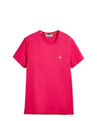 Мужская ярко-розовая футболка с круглым вырезом с вышивкой от Burberry