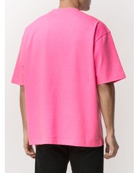 Мужская ярко-розовая футболка с круглым вырезом с вышивкой от Balenciaga