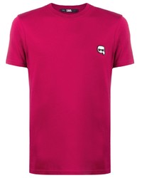 Мужская ярко-розовая футболка с круглым вырезом с вышивкой от Karl Lagerfeld