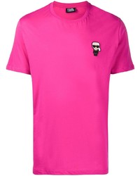 Мужская ярко-розовая футболка с круглым вырезом с вышивкой от Karl Lagerfeld