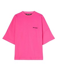 Мужская ярко-розовая футболка с круглым вырезом с вышивкой от Palm Angels