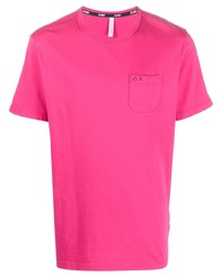 Мужская ярко-розовая футболка с круглым вырезом с вышивкой от Sun 68