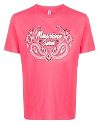 Ярко-розовая футболка с круглым вырезом с "огурцами"