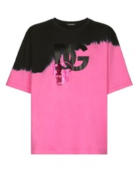 Мужская ярко-розовая футболка с круглым вырезом с принтом тай-дай от Dolce & Gabbana