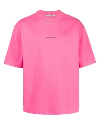 Мужская ярко-розовая футболка с круглым вырезом с принтом от Acne Studios