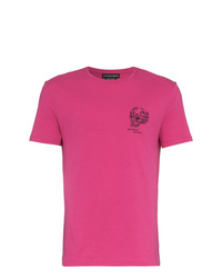 Мужская ярко-розовая футболка с круглым вырезом с принтом от Alexander McQueen