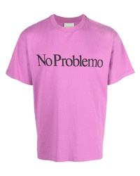 Мужская ярко-розовая футболка с круглым вырезом с принтом от Aries