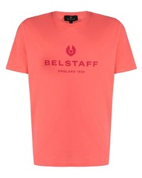 Мужская ярко-розовая футболка с круглым вырезом с принтом от Belstaff