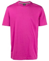 Мужская ярко-розовая футболка с круглым вырезом с принтом от BOSS