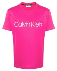 Мужская ярко-розовая футболка с круглым вырезом с принтом от Calvin Klein