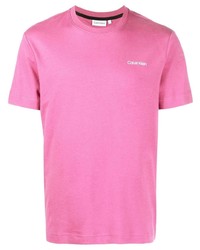 Мужская ярко-розовая футболка с круглым вырезом с принтом от Calvin Klein