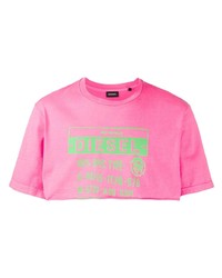 Мужская ярко-розовая футболка с круглым вырезом с принтом от Diesel