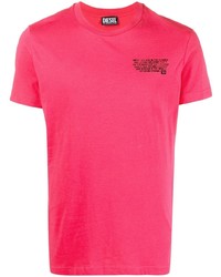 Мужская ярко-розовая футболка с круглым вырезом с принтом от Diesel