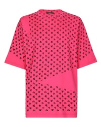 Мужская ярко-розовая футболка с круглым вырезом с принтом от Dolce & Gabbana