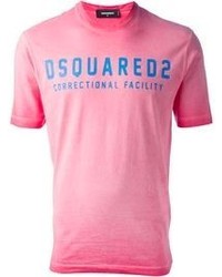 Мужская ярко-розовая футболка с круглым вырезом с принтом от DSquared