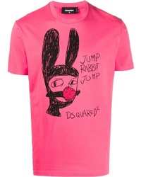 Мужская ярко-розовая футболка с круглым вырезом с принтом от DSQUARED2