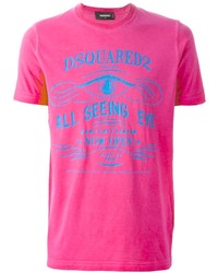Мужская ярко-розовая футболка с круглым вырезом с принтом от DSQUARED2