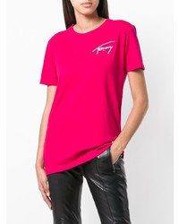 Женская ярко-розовая футболка с круглым вырезом с принтом от Tommy Jeans