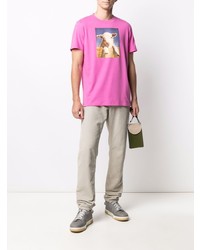 Мужская ярко-розовая футболка с круглым вырезом с принтом от Sandro Paris