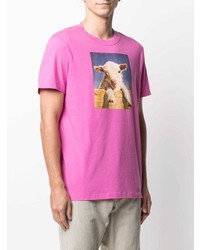 Мужская ярко-розовая футболка с круглым вырезом с принтом от Sandro Paris