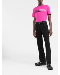 Мужская ярко-розовая футболка с круглым вырезом с принтом от Versace