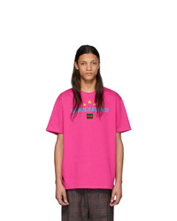 Мужская ярко-розовая футболка с круглым вырезом с принтом от Gucci