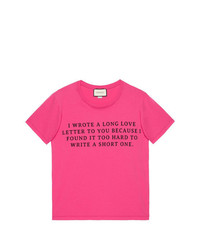 Мужская ярко-розовая футболка с круглым вырезом с принтом от Gucci