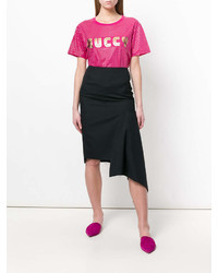 Женская ярко-розовая футболка с круглым вырезом с принтом от Gucci