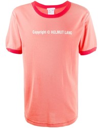Мужская ярко-розовая футболка с круглым вырезом с принтом от Helmut Lang