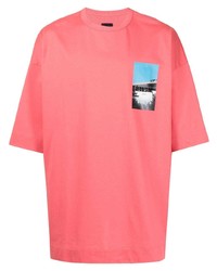Мужская ярко-розовая футболка с круглым вырезом с принтом от Juun.J
