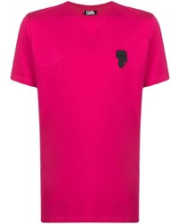 Мужская ярко-розовая футболка с круглым вырезом с принтом от Karl Lagerfeld